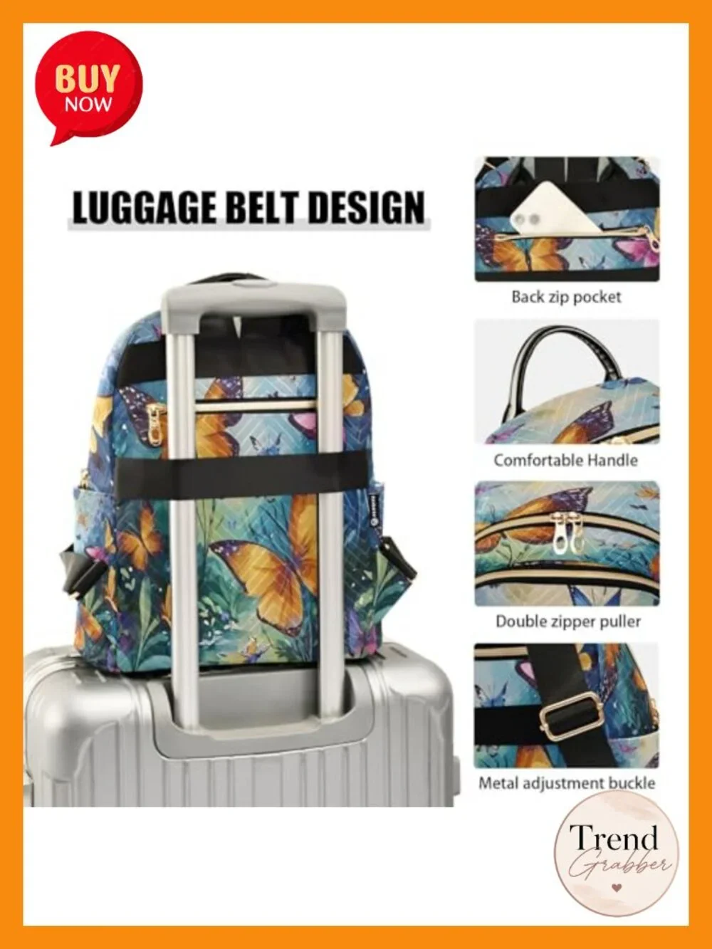 Butterfly Print Polyester Backpack Purse Women Travel Daypack Laptop Casual